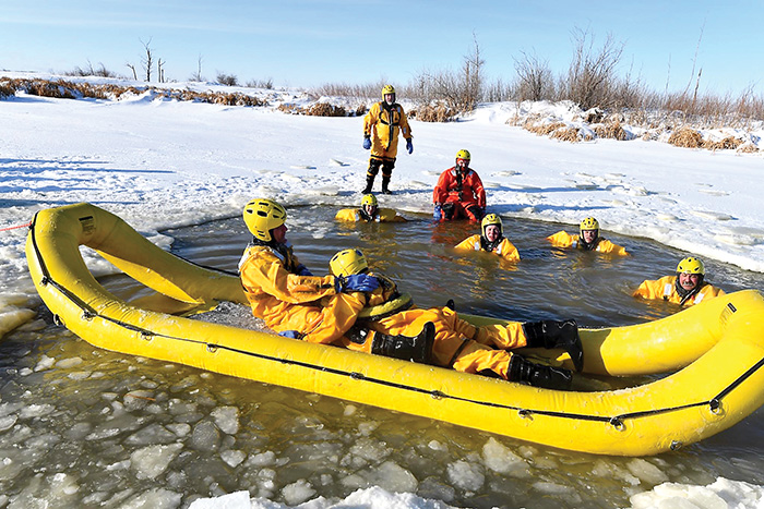 A team of firefighters were learning about how to rescue victims while using rescue boats at last weeks water rescue course. <br />
